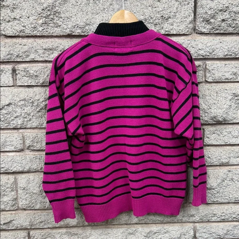 Vintage Striped Pink and Black Women's Sweater - Picture 4 of 4